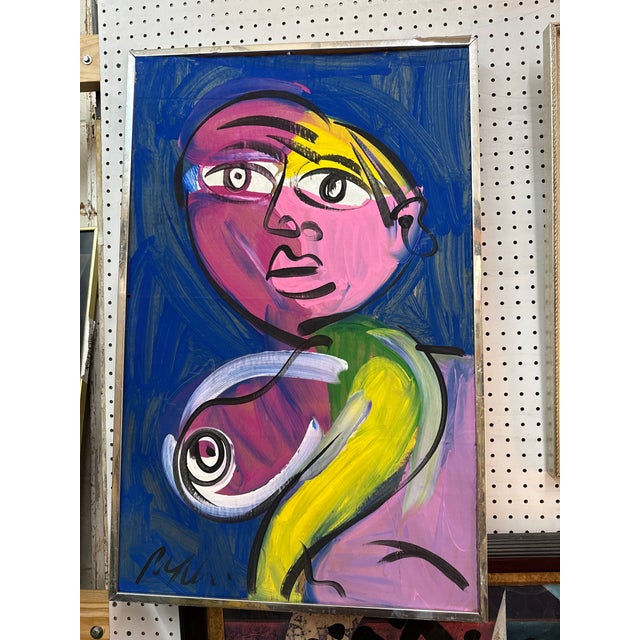 Fantastic Original Peter Keil Abstract Female Portrait Painting. This beautiful piece circa 1970s depicts a colorful...