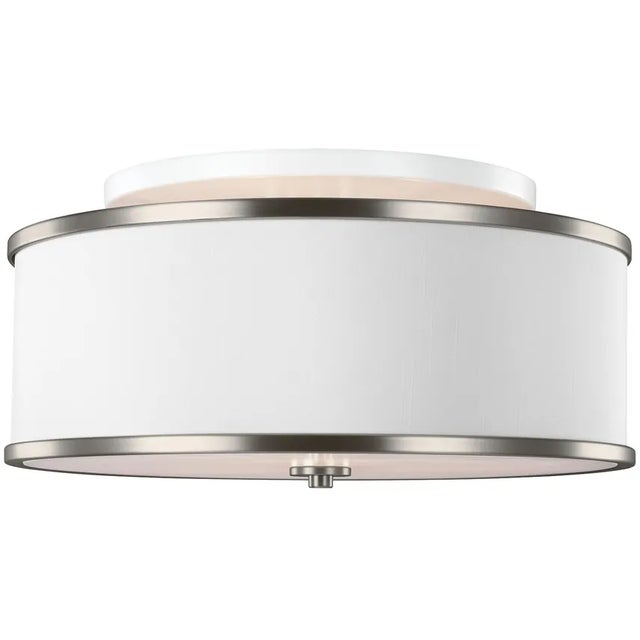 Transitional Sean Lavin By Visual Comfort Studio Lennon Medium Semi-Flush Mount in Satin Nickel For Sale - Image 3 of 3