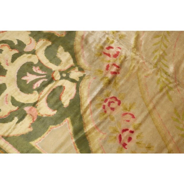 Antique Zabihi Collection Spanish Savonnerie Oversize Green Pink Rug - 11'7" x 15'1" For Sale - Image 12 of 12