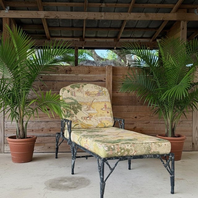 Vintage Coastal Chinoiserie Faux Bamboo Aluminum Chaise Lounge For Sale - Image 12 of 12