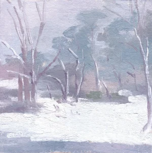 Contemporary Trees in Snow Winter Landscape Painting by Michelle Farro