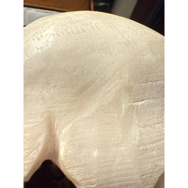 Vintage Hand-Carved Alabaster Elephant Sculpture – Mid-Century White Stone Figurine For Sale - Image 12 of 12