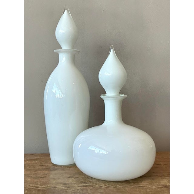 Mid 20th Century Vintage Boho Blown Glass Decanters - Set of 2 For Sale - Image 5 of 8