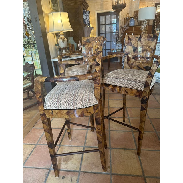 1980s Lacquered Coconut Shell Bar Stools, Set of 3 For Sale - Image 9 of 16