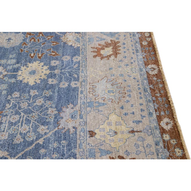 Blue Apadana's Artisan Collection Handmade Allover Designed Wool Rug For Sale - Image 10 of 11