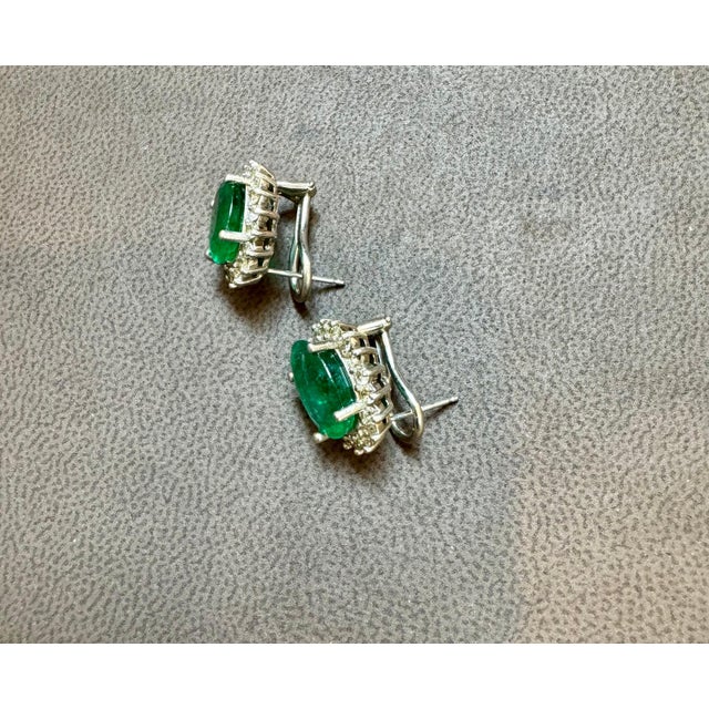 8 Carat Oval Shape Emerald and Diamond Post Back Earrings 14 Karat White Gold For Sale - Image 12 of 18