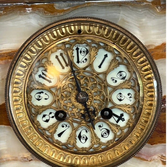 French Antique French Onyx Mantel Clock, A.B. Griswold & Co. New Orleans Retailer For Sale - Image 3 of 6
