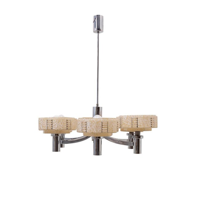 Six-Arm Ceiling Lamp in Glass and Steel, 1970s For Sale - Image 6 of 6