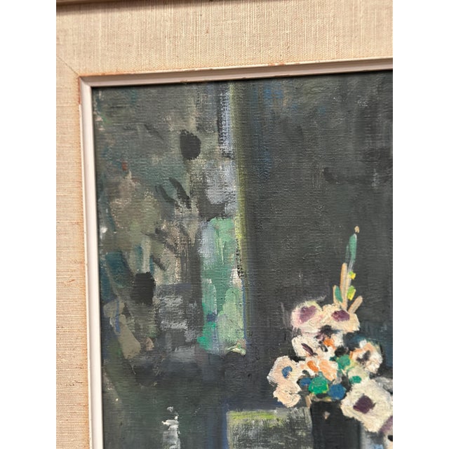 Edvin Ollers, White Blossom in Black Vase, 1959, Oil on Canvas, Framed For Sale - Image 7 of 18