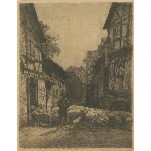 Conrad Rau, German Village, Shepherd & Flock, 1920, Etching For Sale - Image 3 of 10