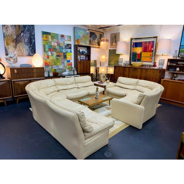 Lane Furniture Vintage Postmodern Beige Leather 6 Piece Modular Sectional Sofa For Sale - Image 4 of 13
