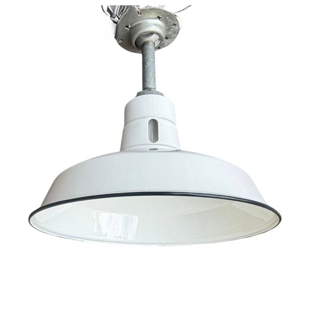 Mid-Century Modern Rare 1930s Benjamin Dome Enamel Reflector Pendant 6 Available - Mint Condition For Sale - Image 3 of 6