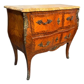 Late 19th Century French Louis XV Marble Top Bombe Chest For Sale