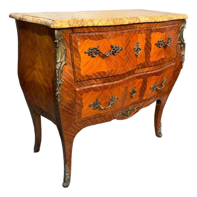 Late 19th Century French Louis XV Marble Top Bombe Chest For Sale