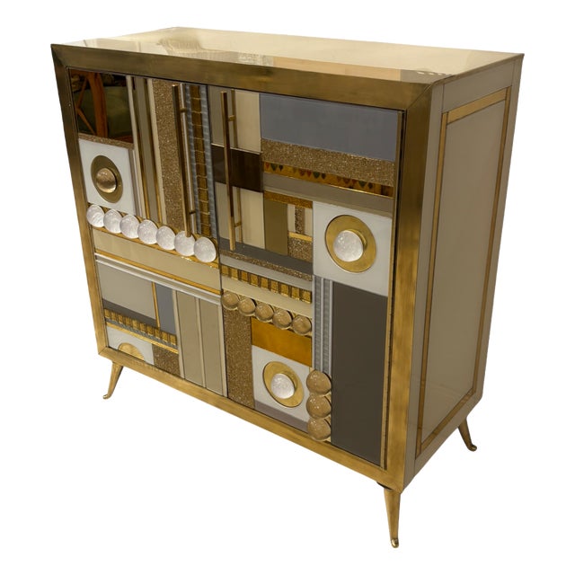 White and Gold Murano Glass Chest of Drawers, 1950s For Sale