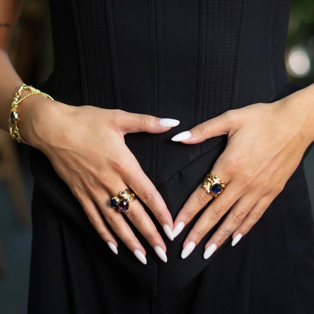 Metal Royal Sapphire Crown Statement Ring, Size 8 For Sale - Image 7 of 9