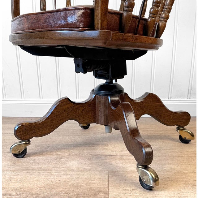 Vintage Traditional Mahogany & Cane Bankers Swivel Desk Chair For Sale - Image 14 of 17