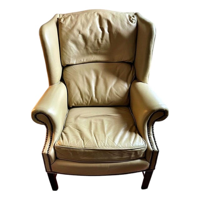 VTG Classic Leather Inc Mahogany Chippendale Wingback Chair Tufted Armchair MCM For Sale