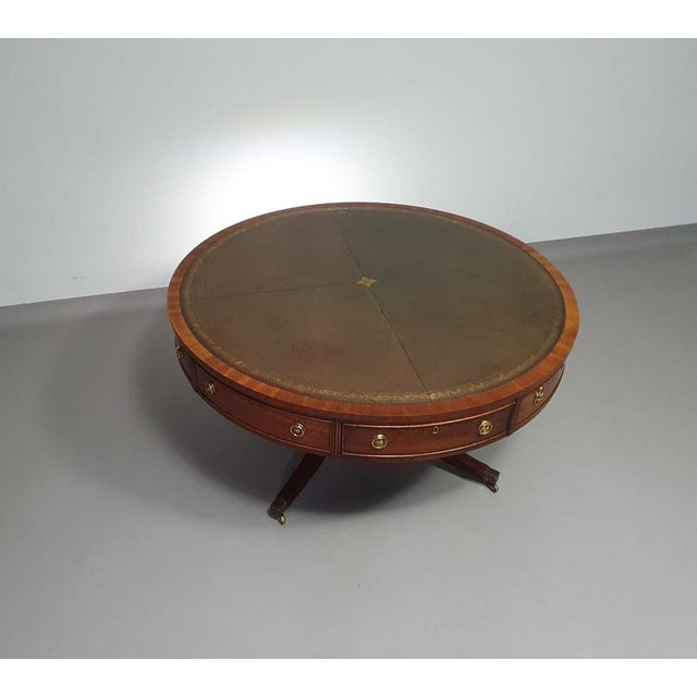 Metal Victorian Mahogany Coffee Table with Leather Top on Brass Wheels from Heldense, 1980s For Sale - Image 7 of 16