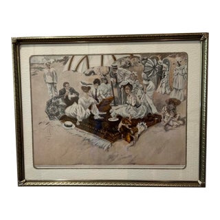 1903 Harrison Fisher “Picnic at the Beach” Framed Print For Sale