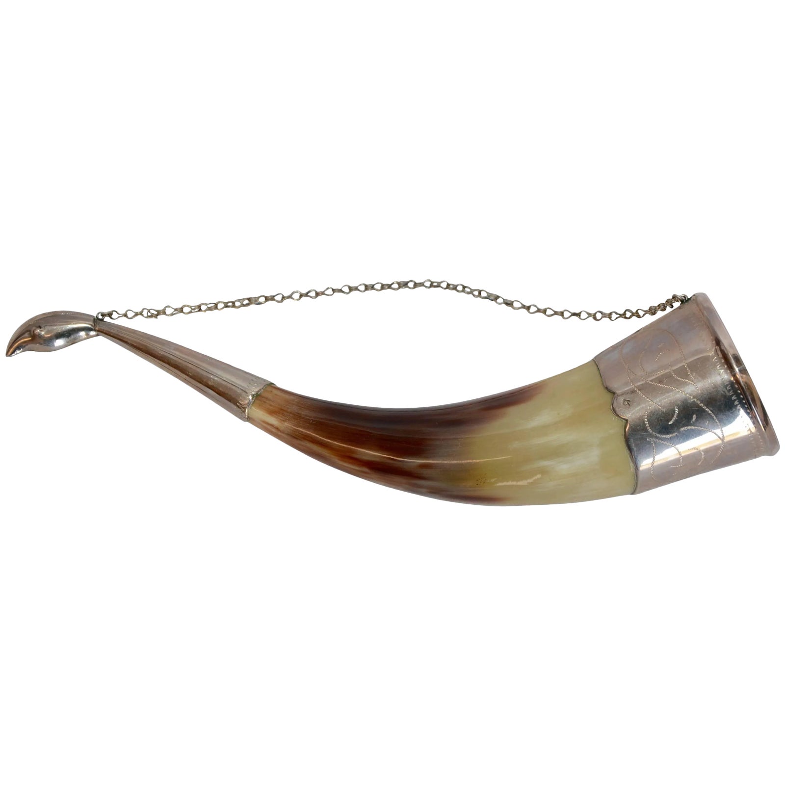 Midcentury Caucasian Silver Alloy Drinking Horns | Chairish