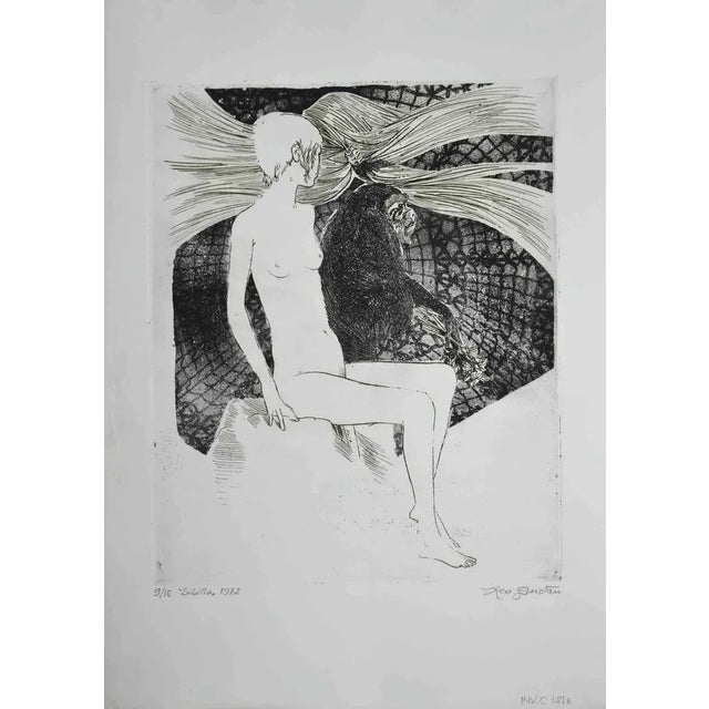 Sybil is an original etching print realized by Leo Guida in 1972. Hand-signed on the lower right and dated, titled in...
