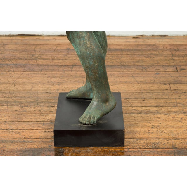 Mid 20th Century Greco Roman Style Verde Bronze Nude Male Statue For Sale - Image 10 of 13