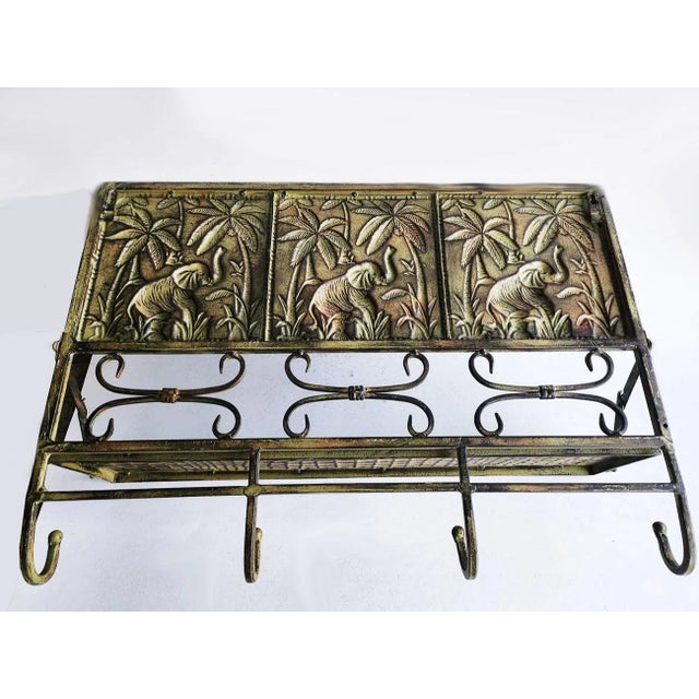 Billy Baldwin Vintage Brass Wall Shelf With Embossed Elephant and Faux Crocodile Detail For Sale - Image 4 of 10