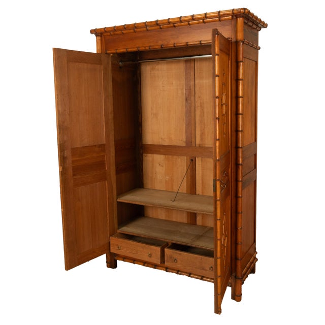 Antique 19th Century French Faux Bamboo Pine Armoire Wardrobe Cupboard 1880 For Sale - Image 9 of 10