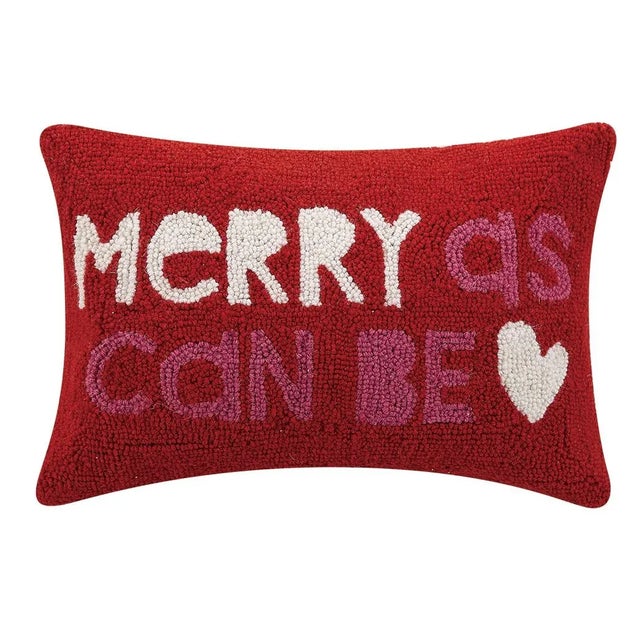 Traditional Merry As Can Be Hook Pillow 12" x 18" For Sale - Image 3 of 3
