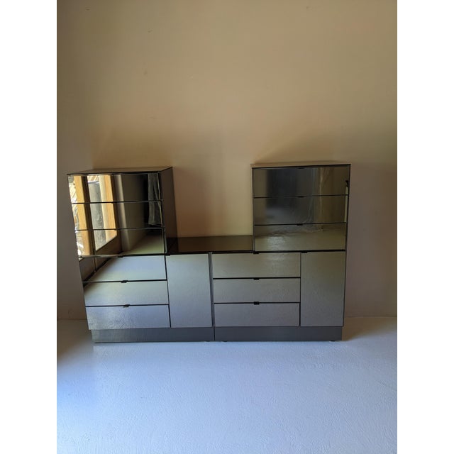 1980s Ello Gunmetal Stainless & Smoked Mirror Cabinet Set, Attributed For Sale In Santa Fe - Image 6 of 15