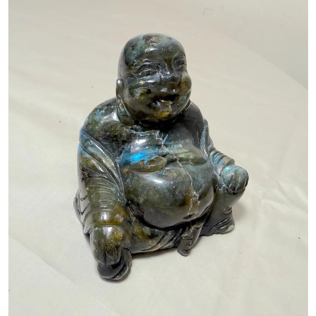 Vintage Hand Carved Natural Labradorite Crystal Stone Buddha Sculpture Statue For Sale - Image 15 of 15