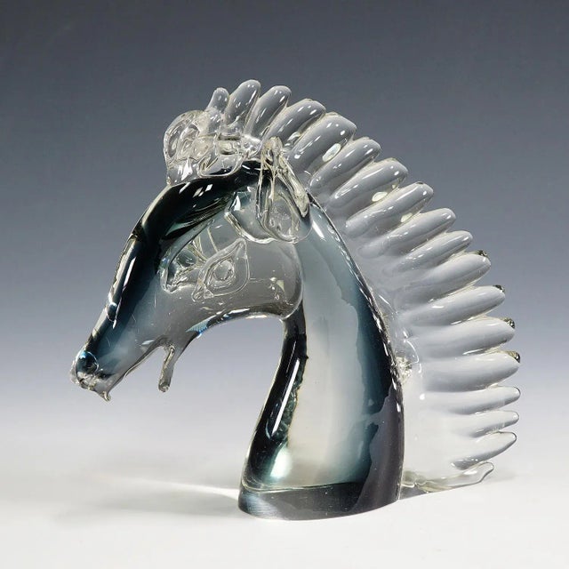 Greige Stylized Murano Horse Head Sculpture in Sommerso Glass For Sale - Image 8 of 8