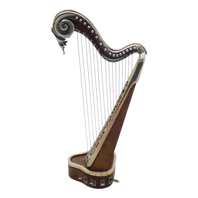Vintage Italian Harp Figurine in Wood and Silver 800 by Sacchetti, 1980s For Sale