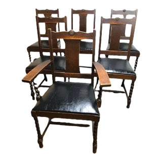 Early 20th Century Set of 6 William and Mary Style Oak Dining Chairs For Sale