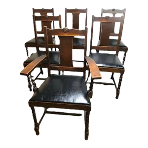 Early 20th Century Set of 6 William and Mary Style Oak Dining Chairs