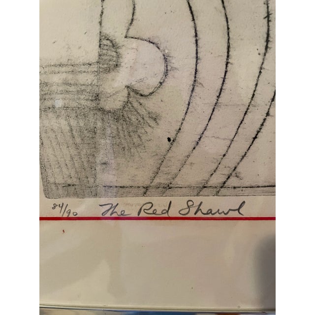 Paper Mid 20th Century "The Red Shawl" Irving Amen Modernist Figurative Numbered Print, Framed For Sale - Image 7 of 8