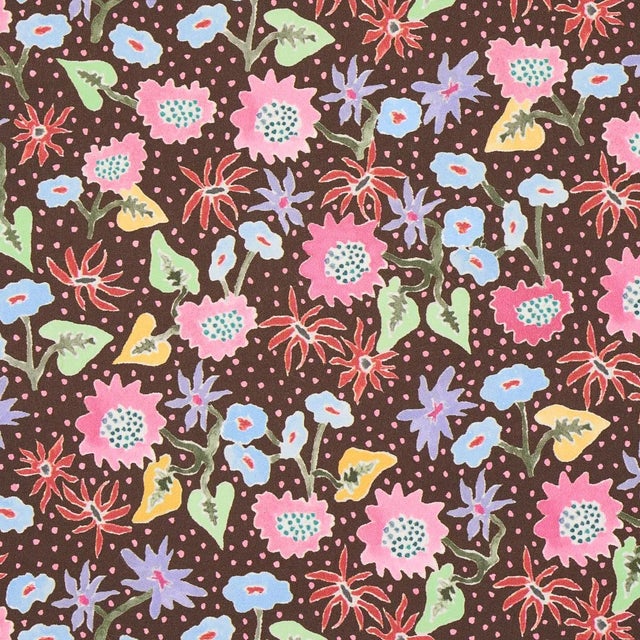 Traditional Sample - Schumacher x Happy Menocal Calico Wallpaper In Multi On Brown For Sale - Image 3 of 6