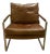 Pottery Barn Brown Leather Metal Armchair For Sale
