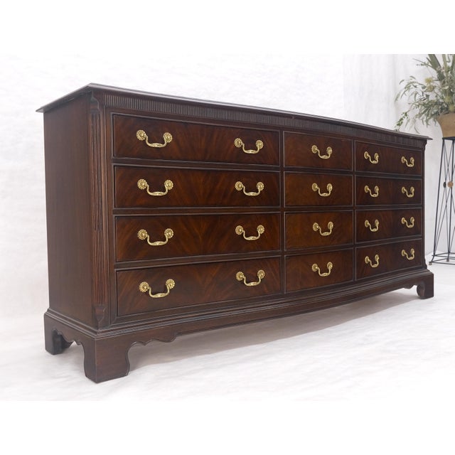 Traditional Drexel Mahogany Banded Top Brass Pulls 12 Drawers 75" Long Dresser Credenza MINT For Sale - Image 3 of 15
