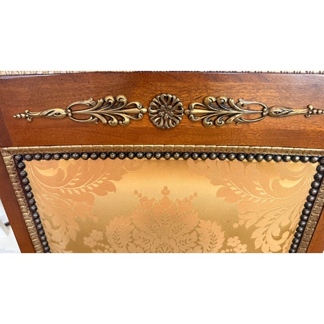Pair of Henredon Grand Provenance Neoclassical Dining Side Chairs in Gold Damask Upholstery For Sale - Image 14 of 15