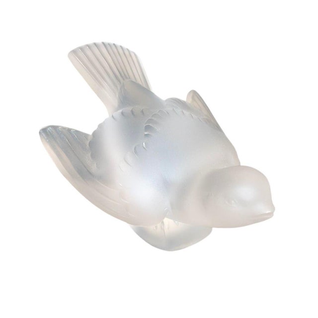 Lalique Set of Four Lalique Frosted Crystal Pieces Rosine Vase & Sparrows. Late 20th C. For Sale - Image 4 of 10