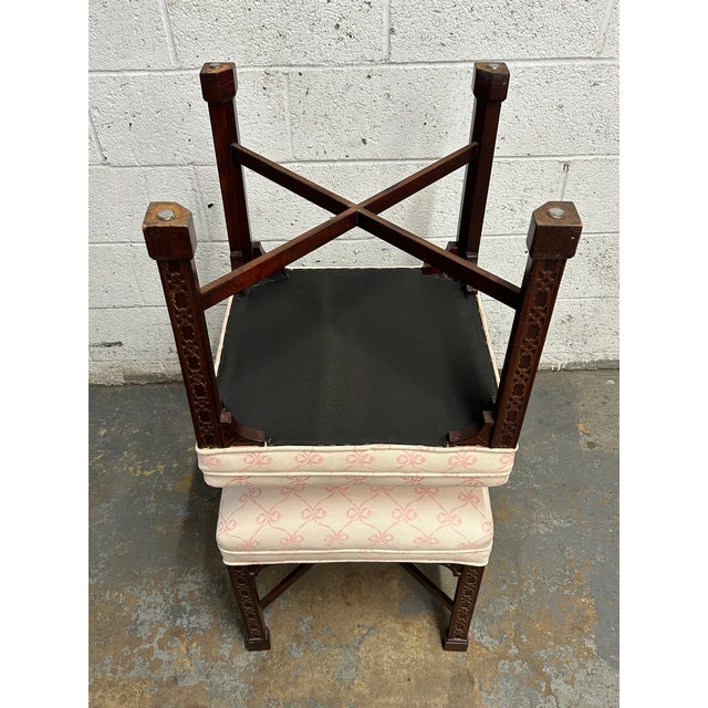 Pair of Chinese Chippendale Style mahogany Benches Attributed to Baker Furniture. They are unmarked.. Very good clean...