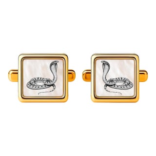 Mother of Pearl Cufflinks - Snake Cufflinks, A Pair For Sale