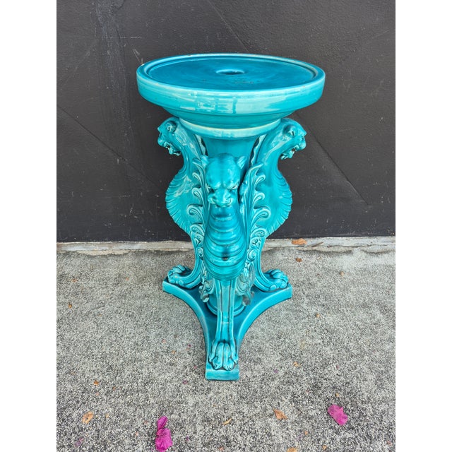 Late 19th Century Antique French Glazed Terra Cotta Pedestal With Gargoyles For Sale - Image 5 of 6