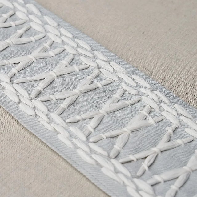 Contemporary Schumacher X Mary McDonald Tikki Tape Trim in Sky For Sale - Image 3 of 5