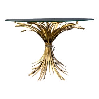 Vintage Glass and Gilt Metal Sheaf of Wheat Coco Chanel Coffee Table, 1960s For Sale