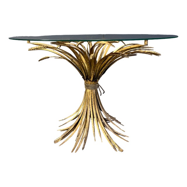 Vintage Glass and Gilt Metal Sheaf of Wheat Coco Chanel Coffee Table, 1960s For Sale