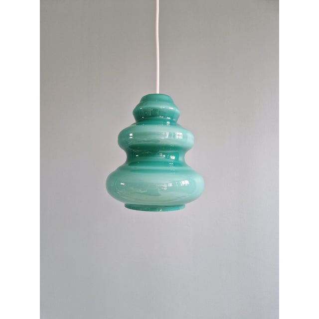Space Age Pendant Light in Blue-Green Opaline Glass, 1960s For Sale - Image 6 of 13