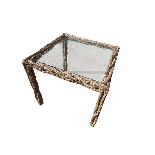 Vintage Carved Faux Bois Mid Century Side Table Hollywood Regency Carved Wood For Sale - Image 4 of 16